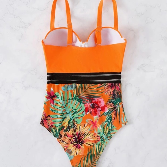 Tropical Floral Print Monokini One Piece Swim Beach - Picture 7 of 9